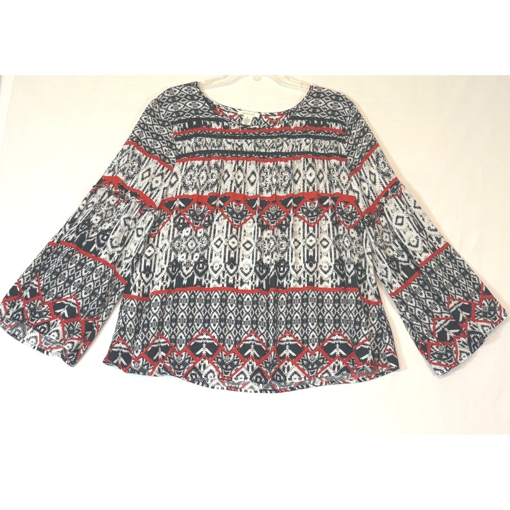 Westbound Boho Print Blouse Bell Sleeve Rayon L